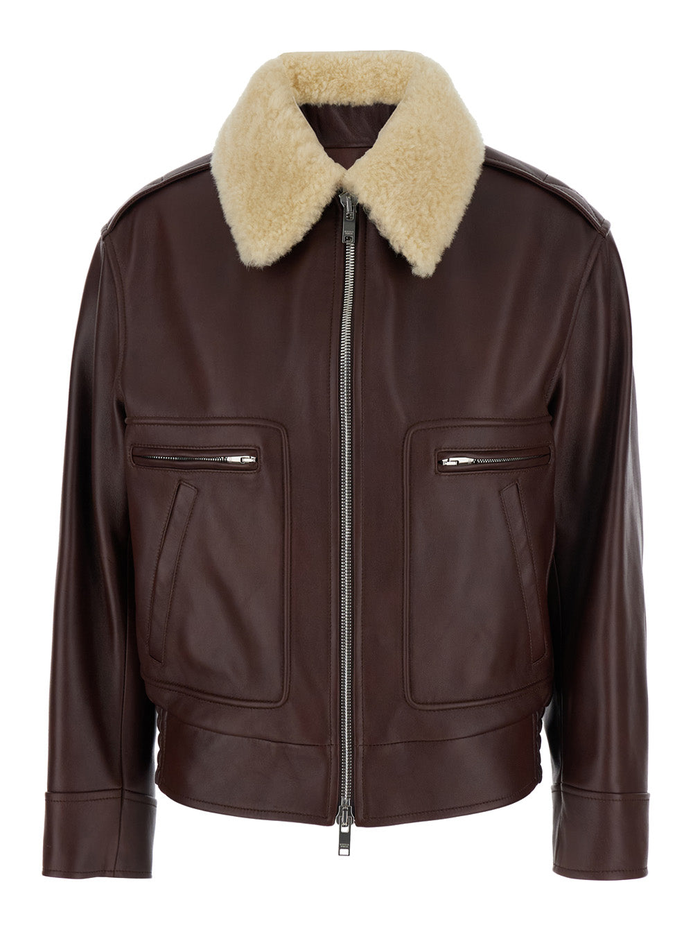 Bottega Veneta Women Brown Shearling Coat With Removable Fur Collar And Front Zip Closure In Leather Woman BOTTEGA VENETA