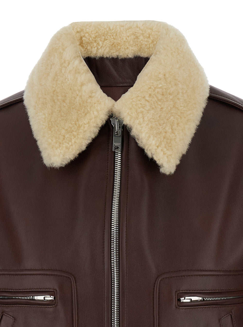 Bottega Veneta Women Brown Shearling Coat With Removable Fur Collar And Front Zip Closure In Leather Woman BOTTEGA VENETA