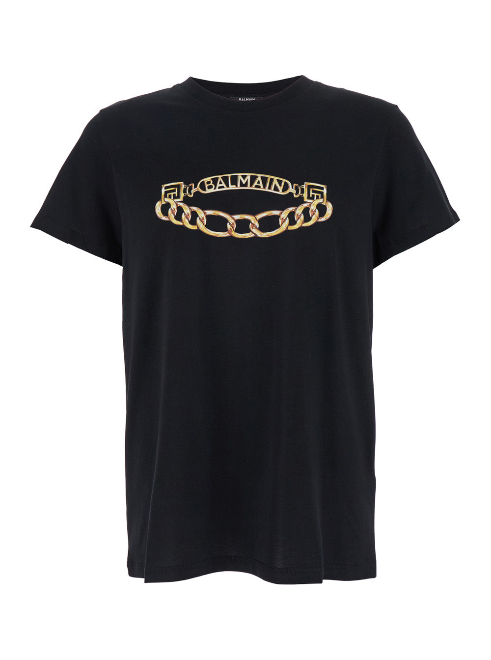 Balmain Men Black Crewneck T-Shirt With Logo Print On The Front In Cotton Man BALMAIN