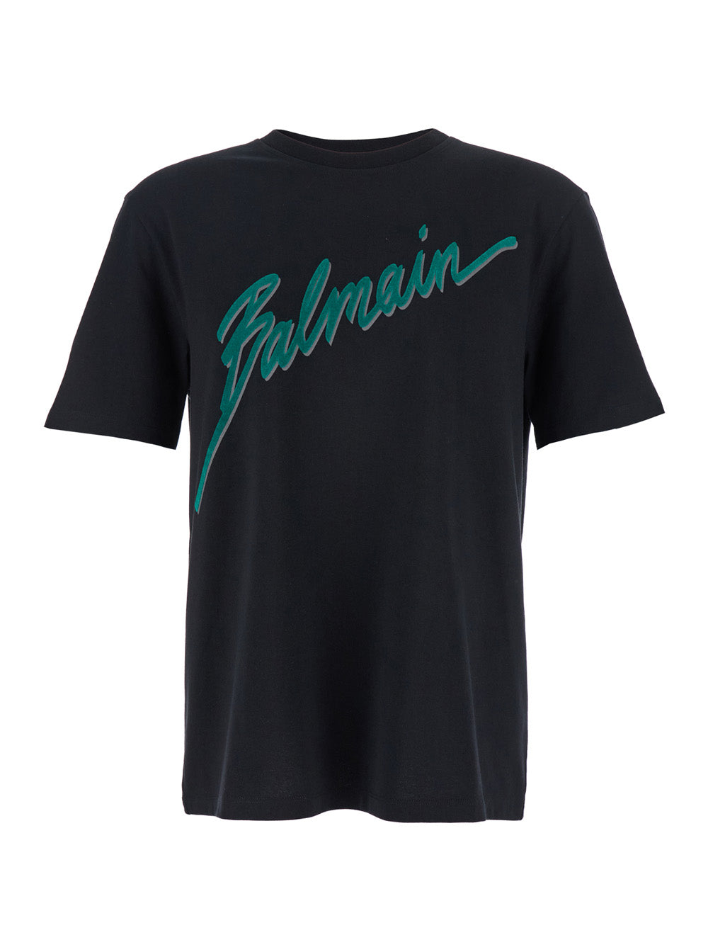 Balmain Men Black Crewneck T-Shirt With Logo Lettering Print On The Front In Cotton Man BALMAIN