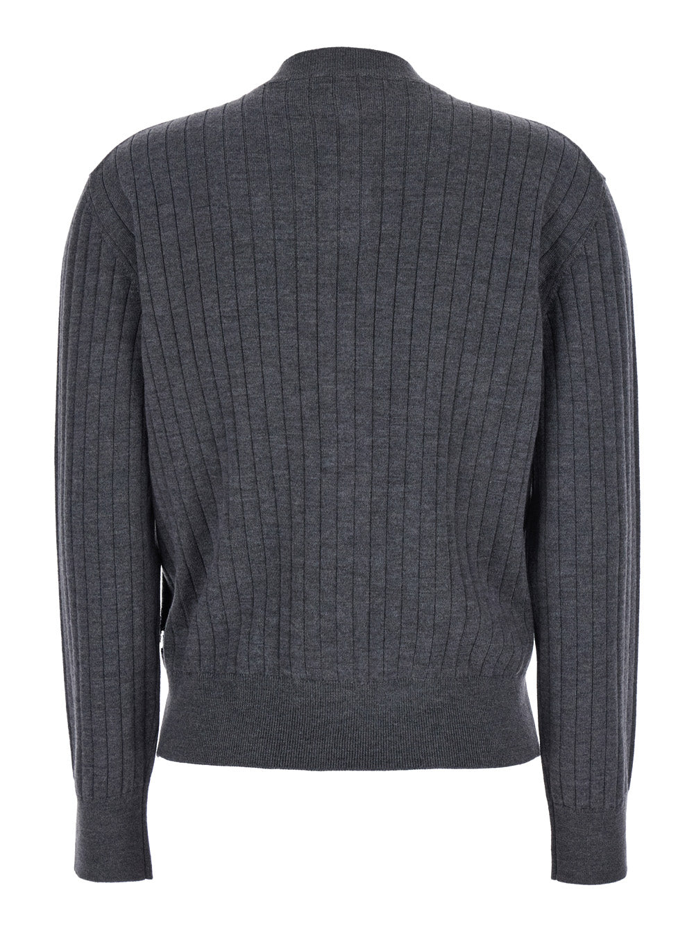 Bottega Veneta Women Grey Crewneck Cardigan With Knot Buttons Closure And Ribbed Knit In Wool Woman BOTTEGA VENETA