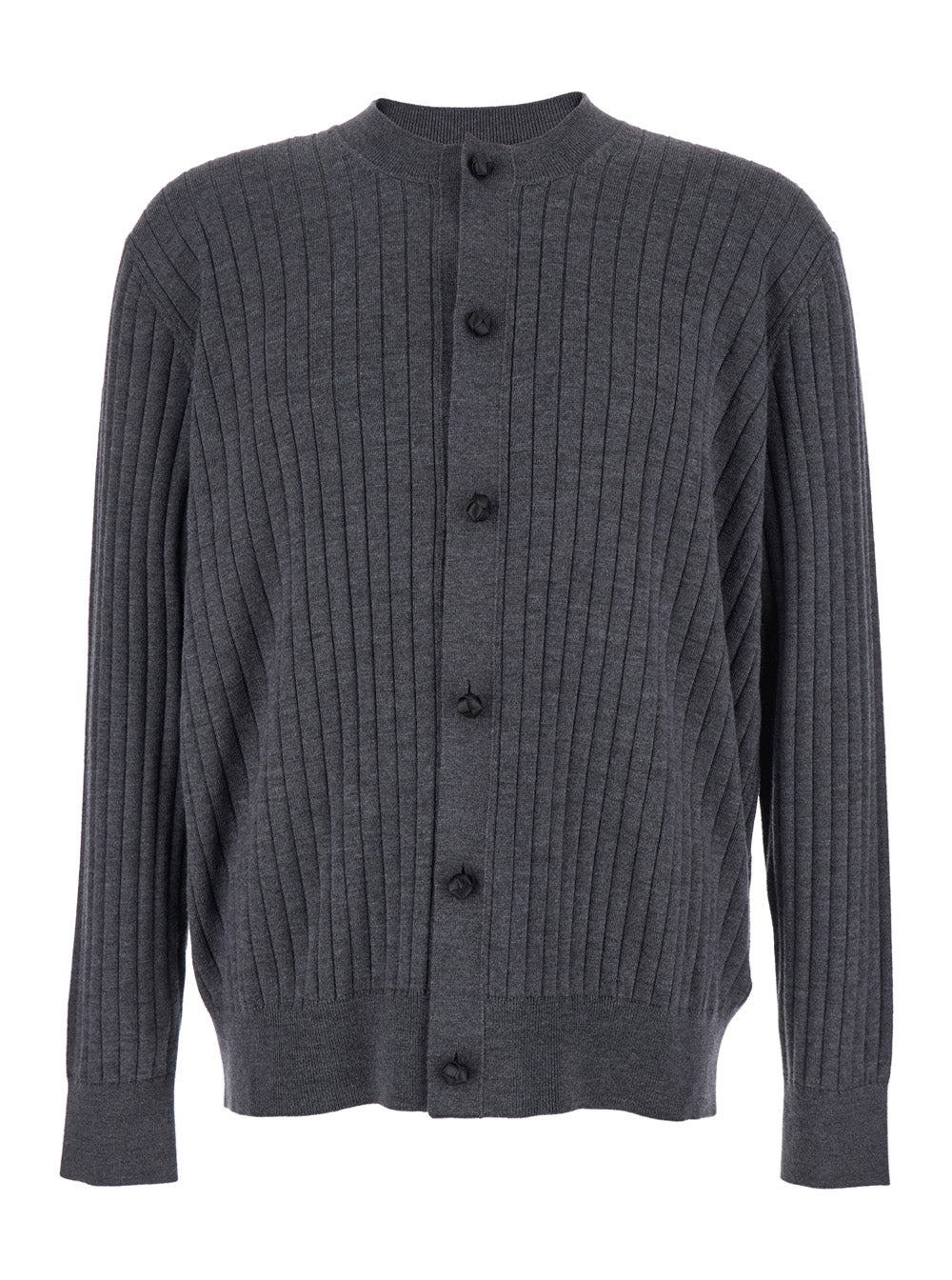 Bottega Veneta Men Grey Crewneck Cardigan With Front Button Closure And Ribbed Knit In Wool Man BOTTEGA VENETA