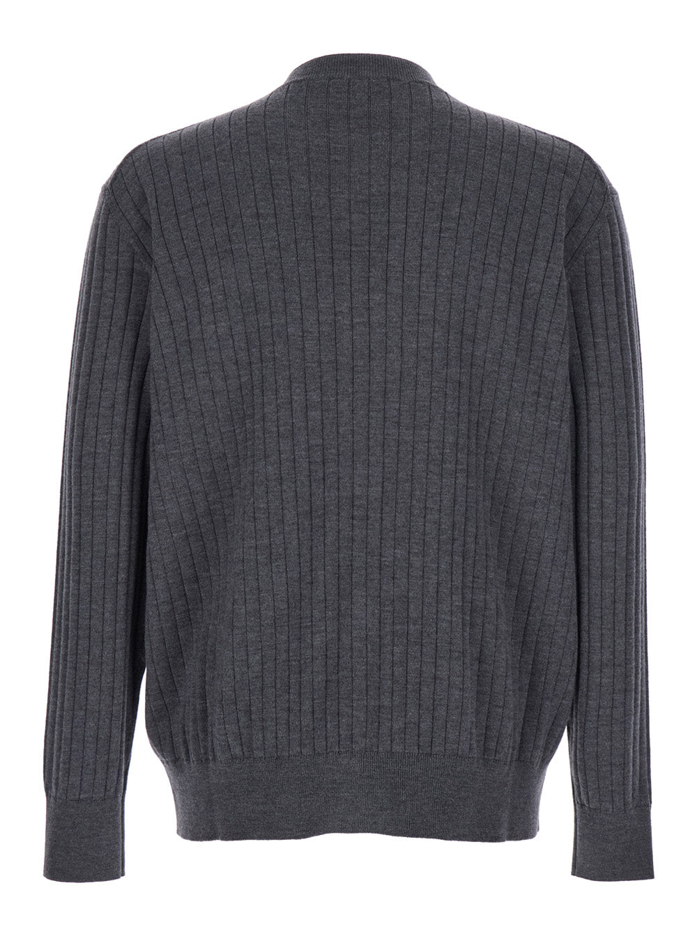 Bottega Veneta Men Grey Crewneck Cardigan With Front Button Closure And Ribbed Knit In Wool Man BOTTEGA VENETA