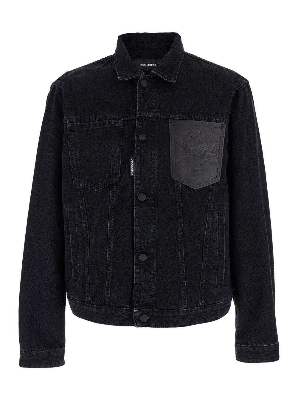 Dsquared2 Men Black Jacket With Classic Collar And Embossed Logo On The Front In Denim Man DSQUARED2