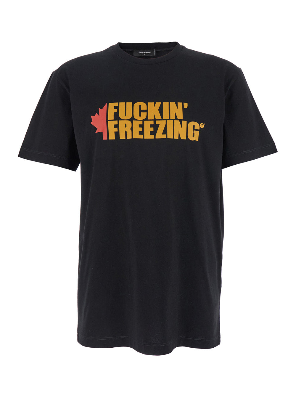 Dsquared2 Men Black Crewneck T-Shirt With Print On The Front And Logo Lettering On The Rear In Cotton Man DSQUARED2