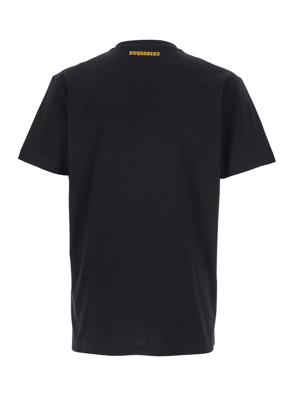 Dsquared2 Men Black Crewneck T-Shirt With Print On The Front And Logo Lettering On The Rear In Cotton Man DSQUARED2