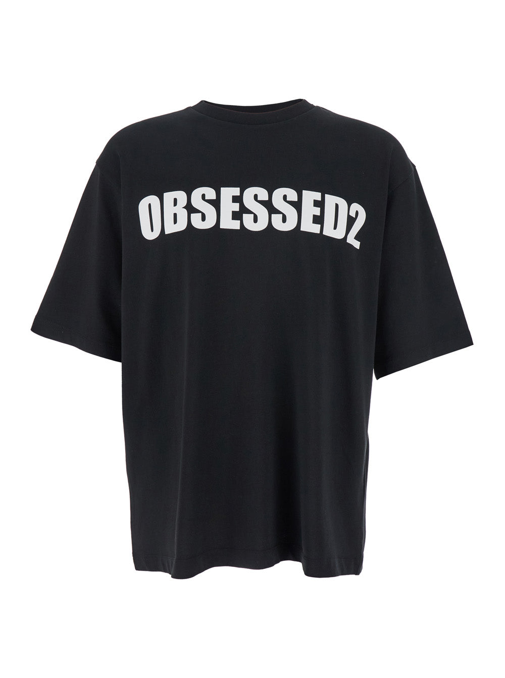 Dsquared2 Men Black Crewneck T-Shirt With Maxi Logo Lettering On The Front In Cotton Man DSQUARED2
