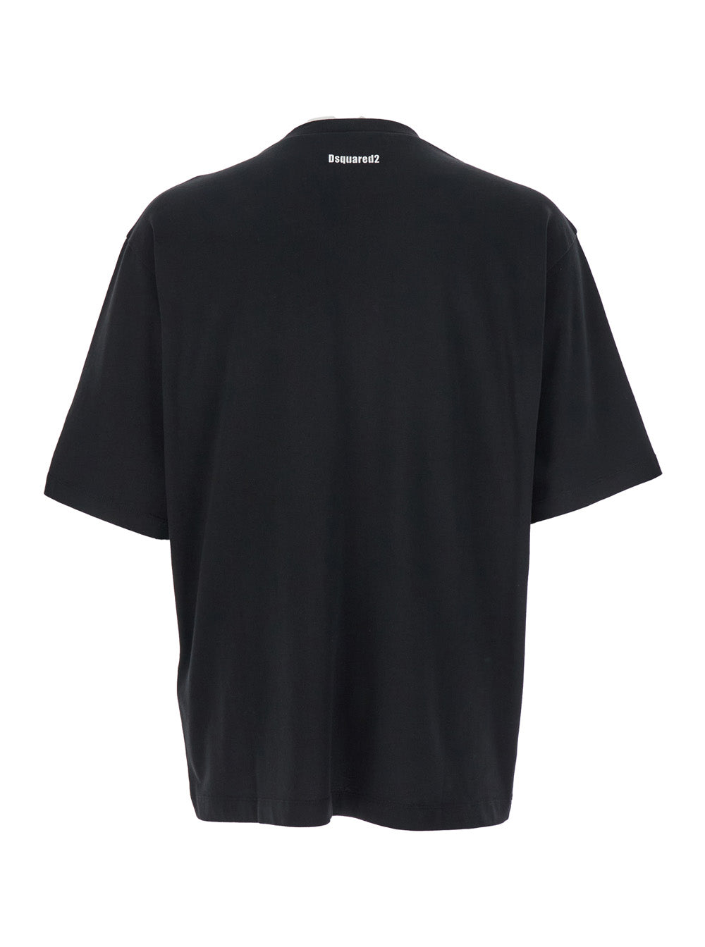 Dsquared2 Men Black Crewneck T-Shirt With Maxi Logo Lettering On The Front In Cotton Man DSQUARED2