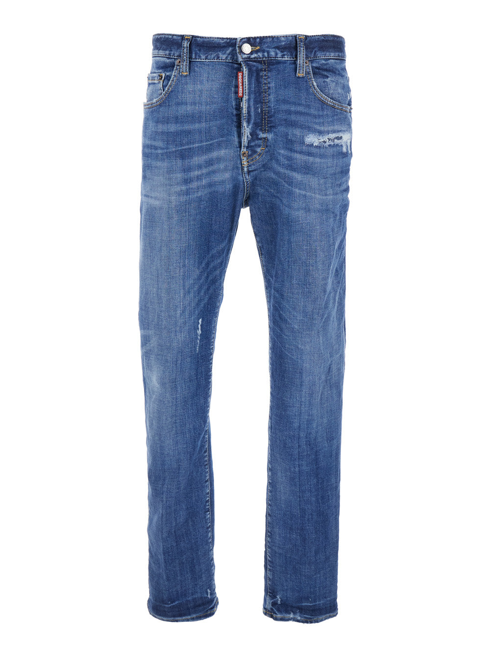 Dsquared2 Men Blue Jeans With Ripped Details And Logo Patch On The Rear In Denim Man DSQUARED2