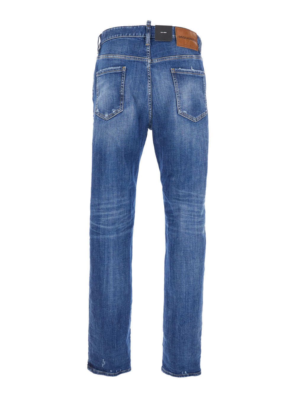 Dsquared2 Men Blue Jeans With Ripped Details And Logo Patch On The Rear In Denim Man DSQUARED2