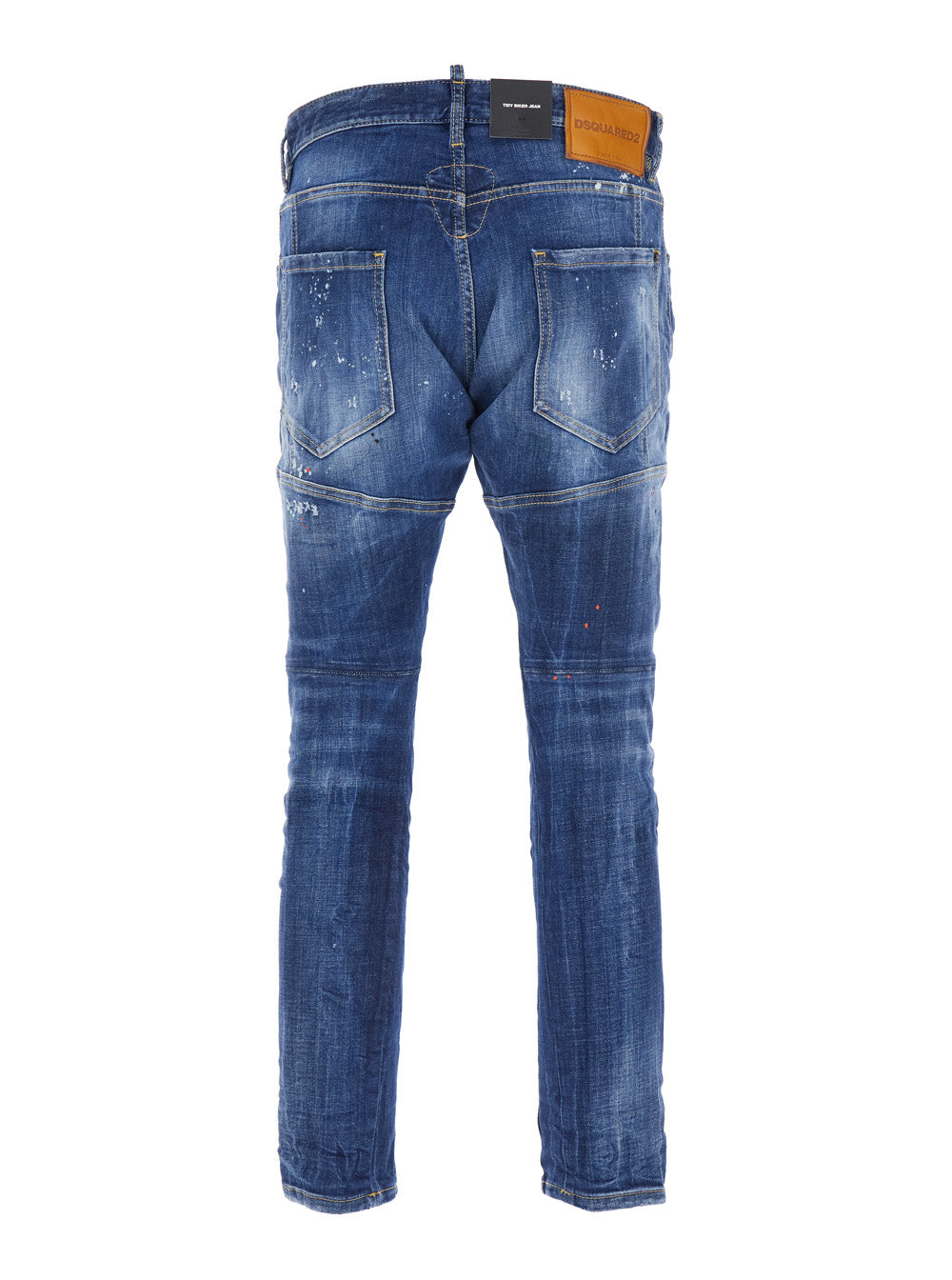 Dsquared2 Men 'Tidy Biker' Blue Jeans With Paint Embellishments And Logo Patch On The Rear In Denim Man DSQUARED2