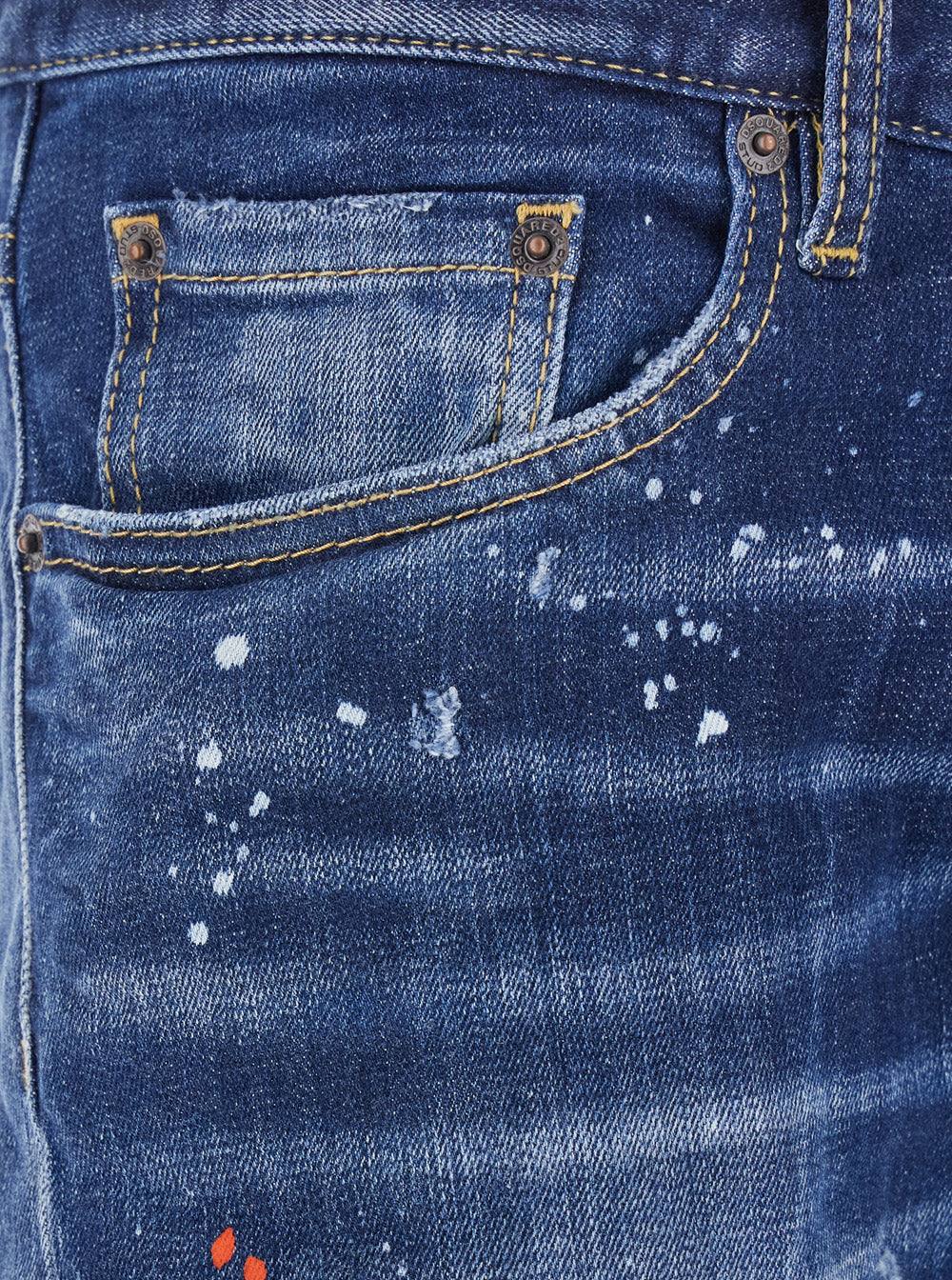 Dsquared2 Men 'Tidy Biker' Blue Jeans With Paint Embellishments And Logo Patch On The Rear In Denim Man DSQUARED2