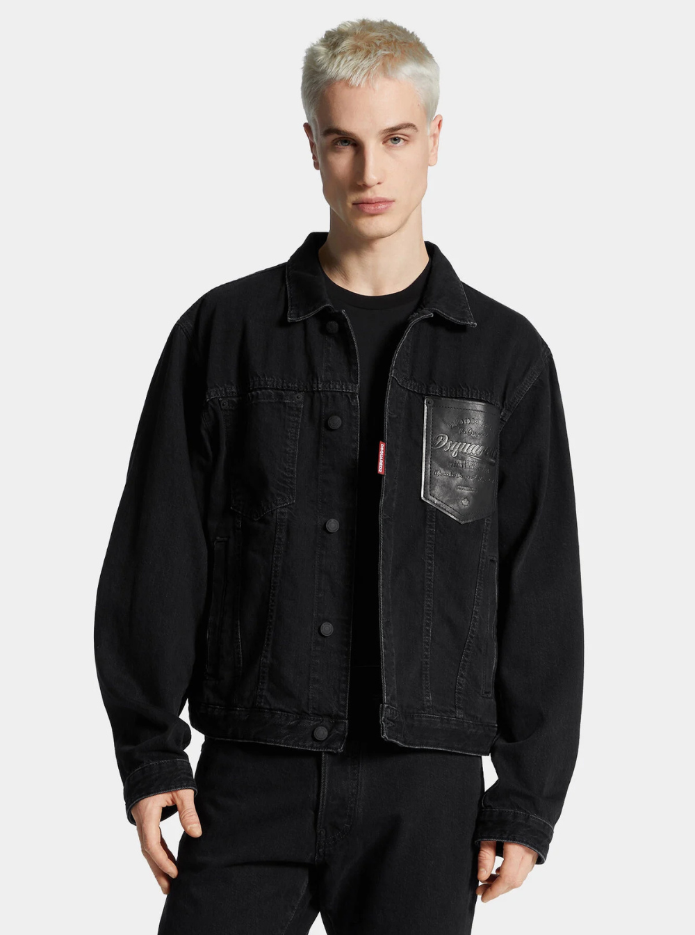 Dsquared2 Men Black Jacket With Classic Collar And Embossed Logo On The Front In Denim Man DSQUARED2