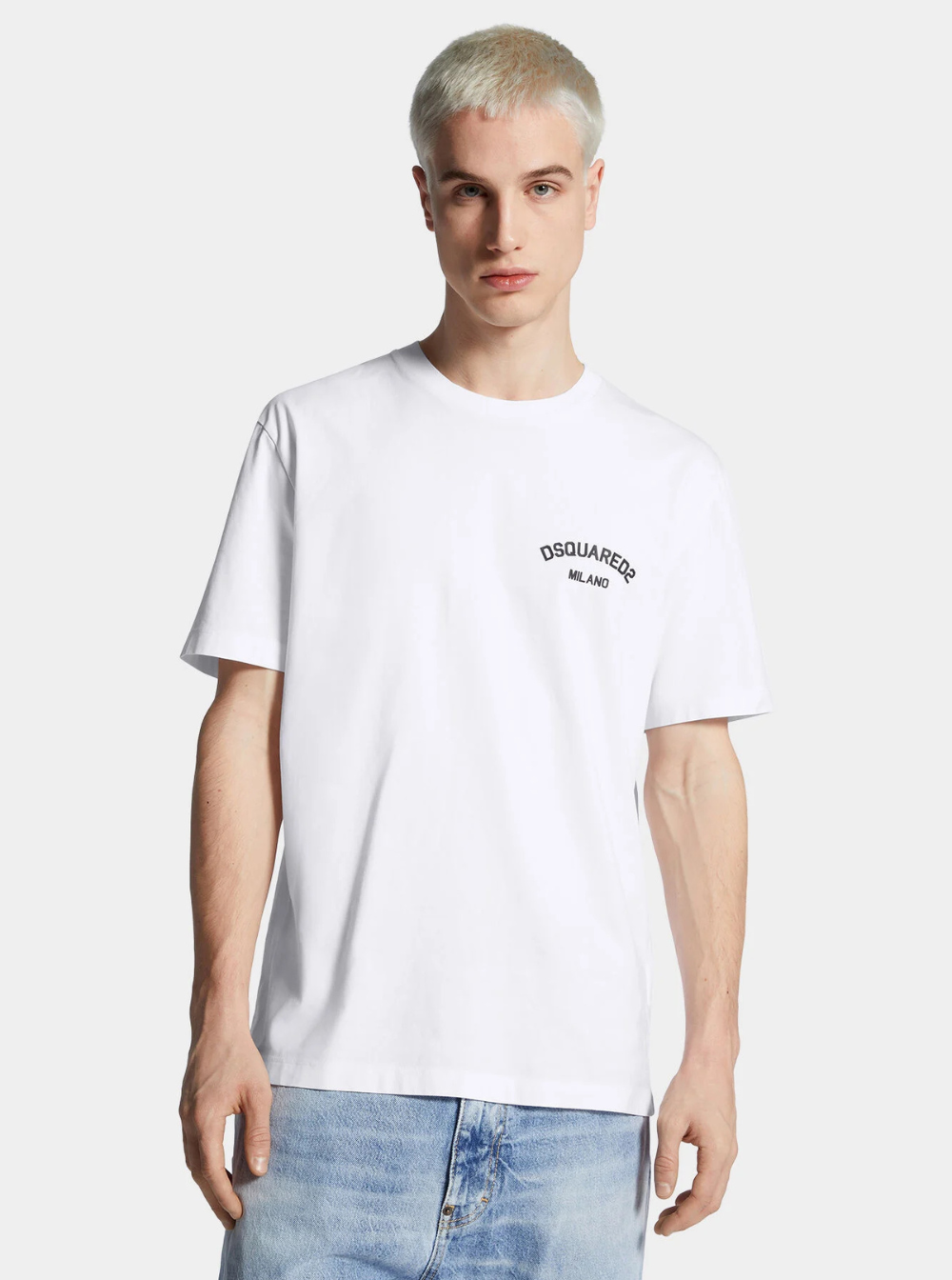 Dsquared2 Men White Crewneck T-Shirt With Logo Lettering On The Front In Cotton Man DSQUARED2