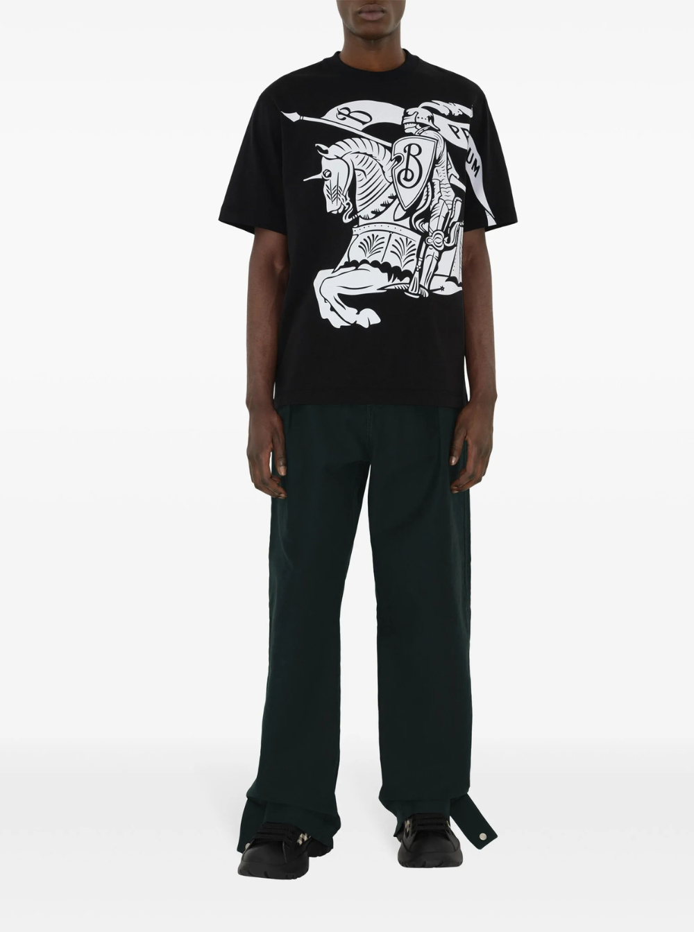 Burberry Men Black T-Shirt With Contrasting Equestrian Knight Print In Cotton Man BURBERRY