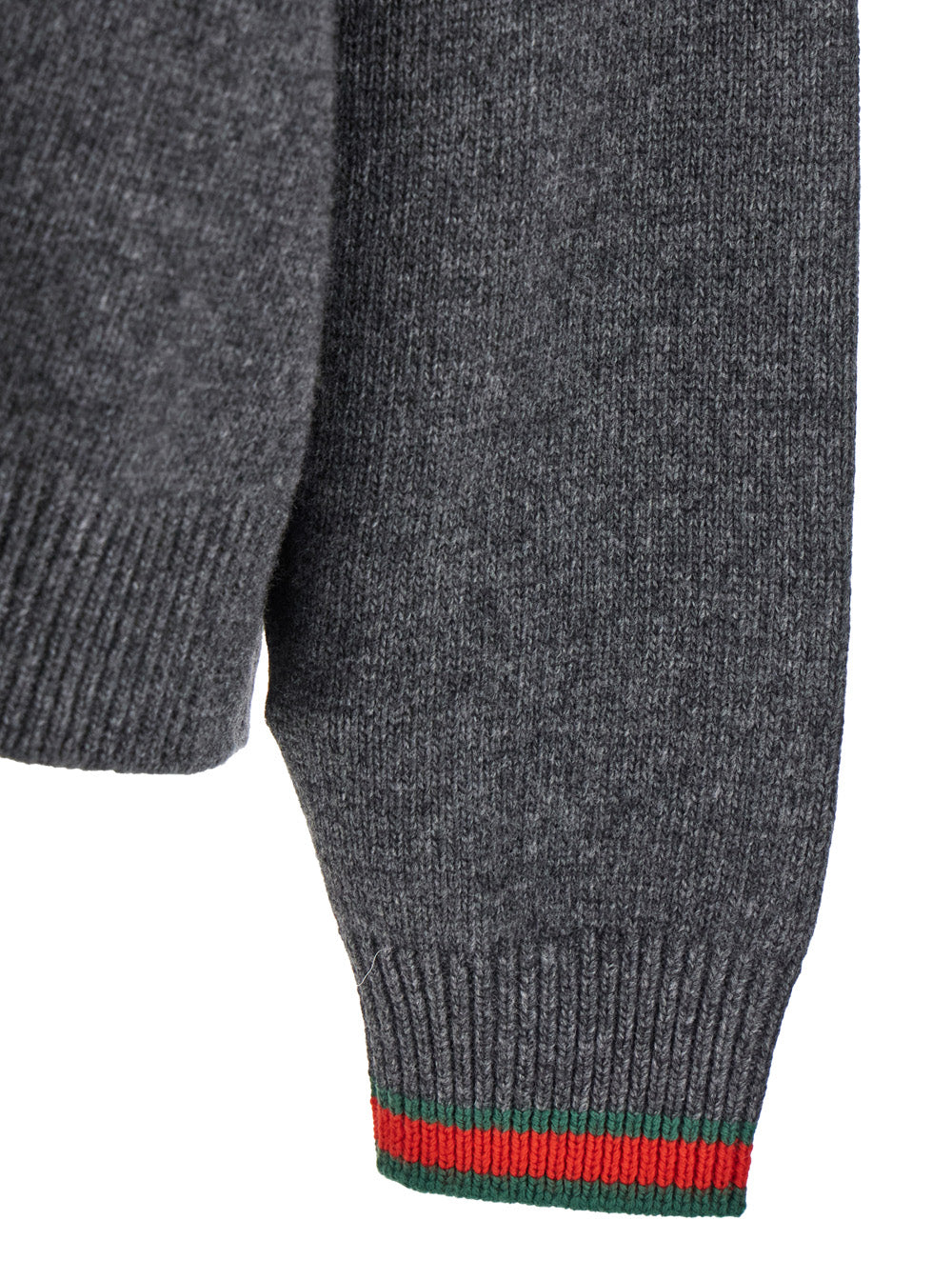 Gucci Women Grey Crewneck Sweater With Web Detail On The Cuffs In Wool And Cashmere Blend Woman GUCCI