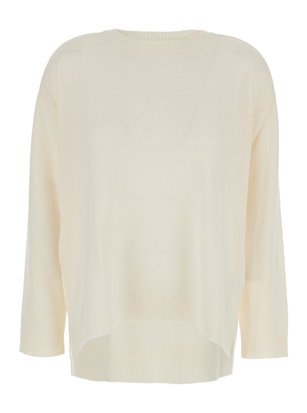 P.A.R.O.S.H. Women White Crewneck Sweater With Asymmetric Hem In Wool And Cashmere Woman P.A.R.O.S.H.