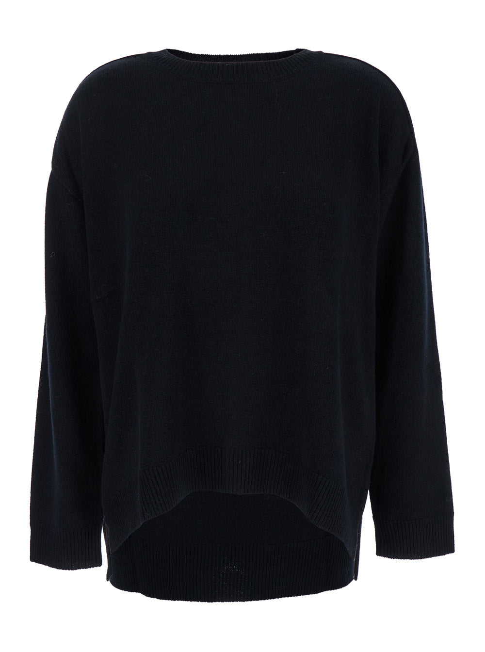 P.A.R.O.S.H. Women Black Crewneck Sweater With Asymmetric Hem In Wool And Cashmere Woman P.A.R.O.S.H.