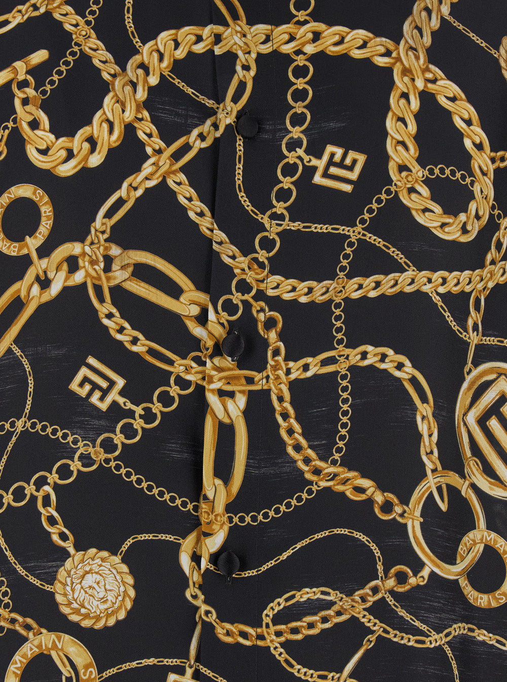 Balmain Men Black Shirt With Pointed Collar And Chain Print With Logo In Silk Man BALMAIN