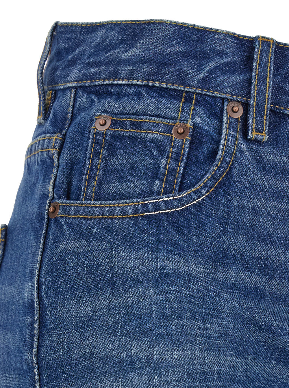 Chloé Women Blue High Waisted Jeans With Wide Leg And Logo Patch On The Rear In Denim Woman CHLOE