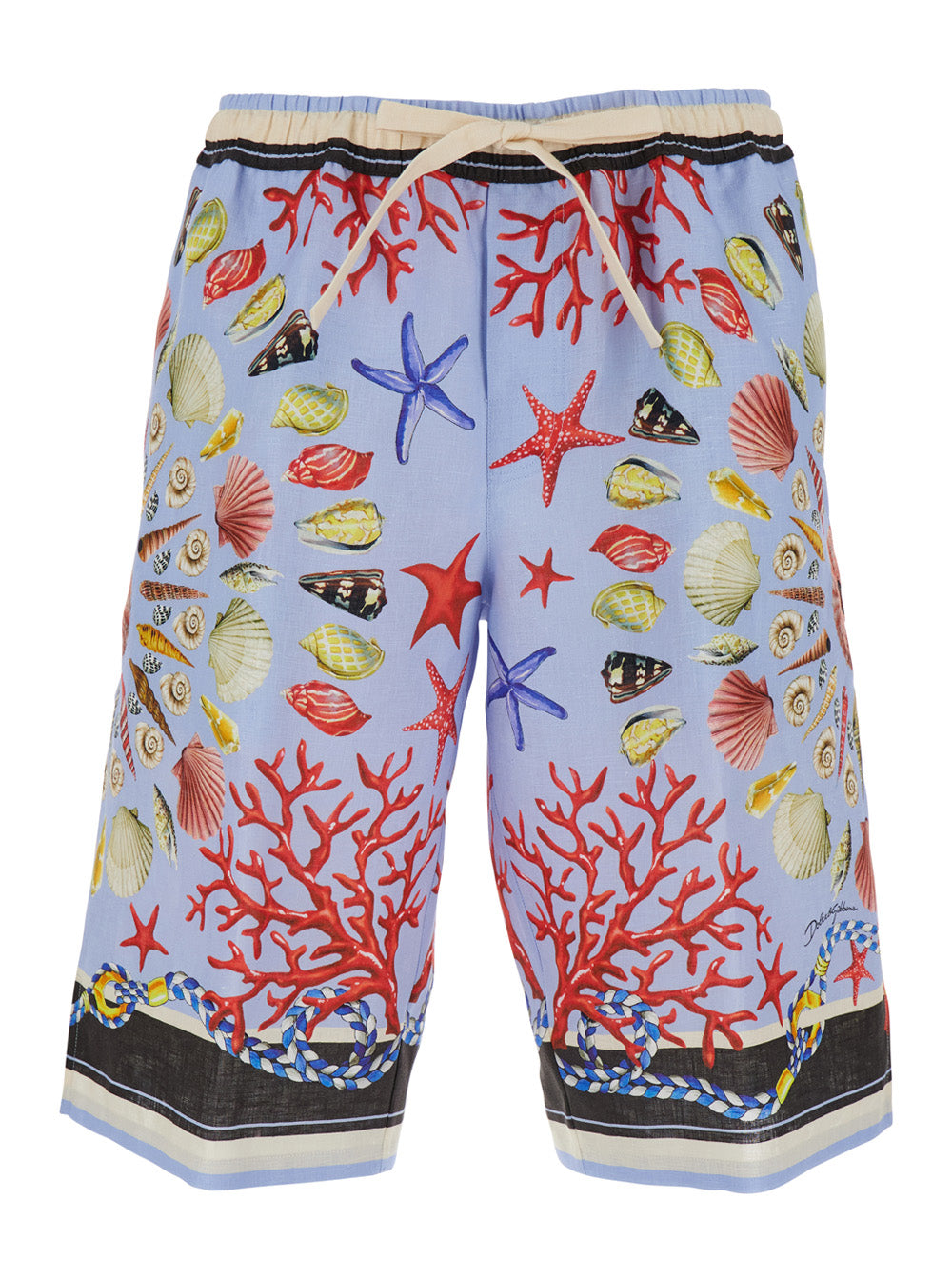 Dolce & Gabbana Men Multicolor Shorts With Elastic Drawstring And All-Over Print In Linen Man DOLCE & GABBANA