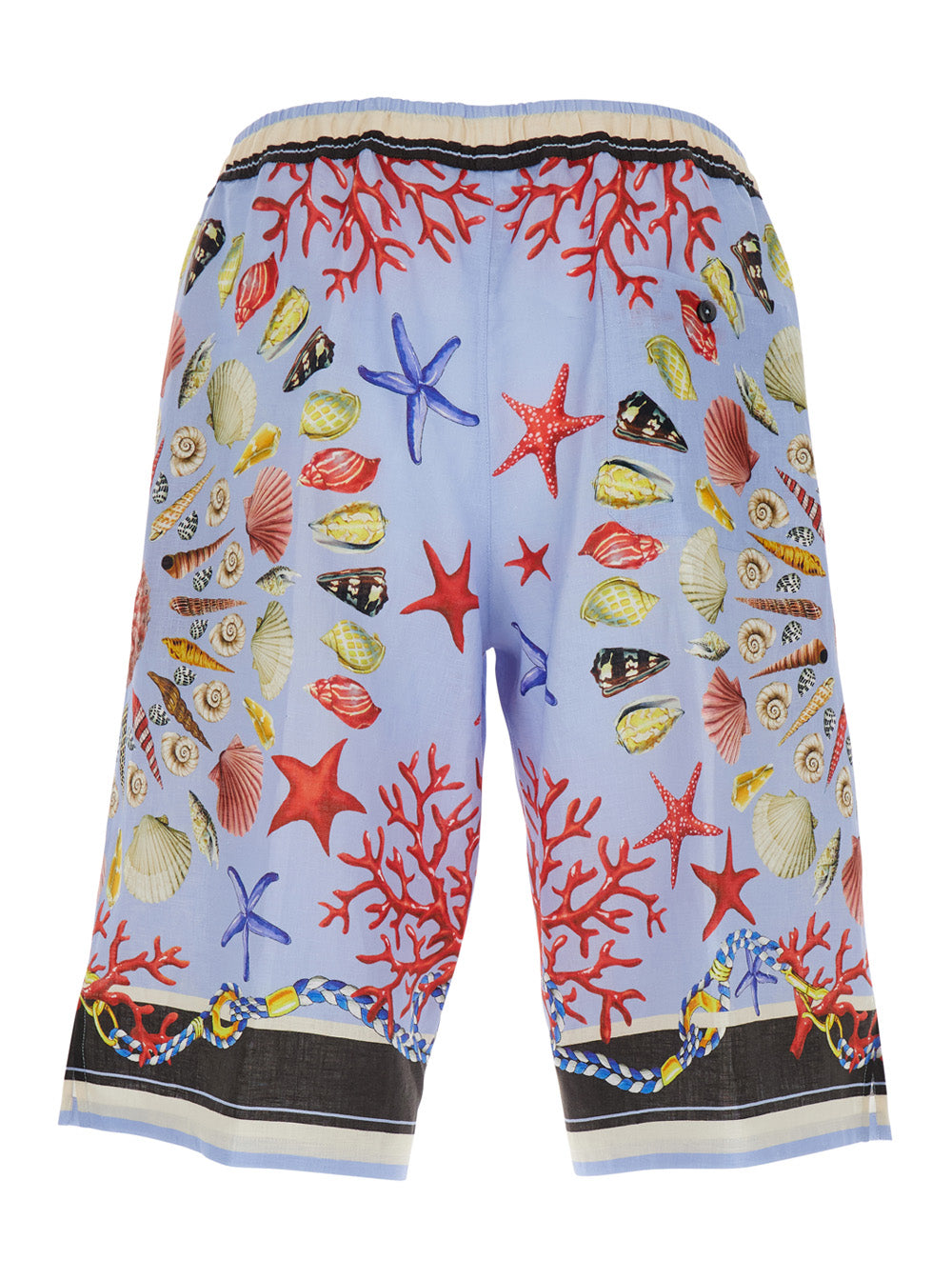 Dolce & Gabbana Men Multicolor Shorts With Elastic Drawstring And All-Over Print In Linen Man DOLCE & GABBANA