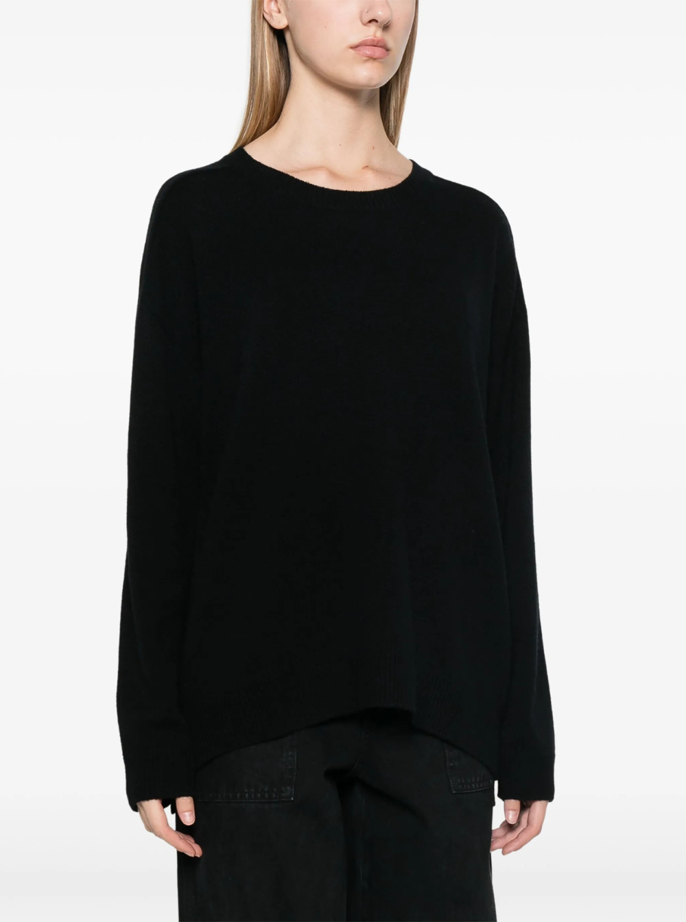P.A.R.O.S.H. Women Black Crewneck Sweater With Asymmetric Hem In Wool And Cashmere Woman P.A.R.O.S.H.