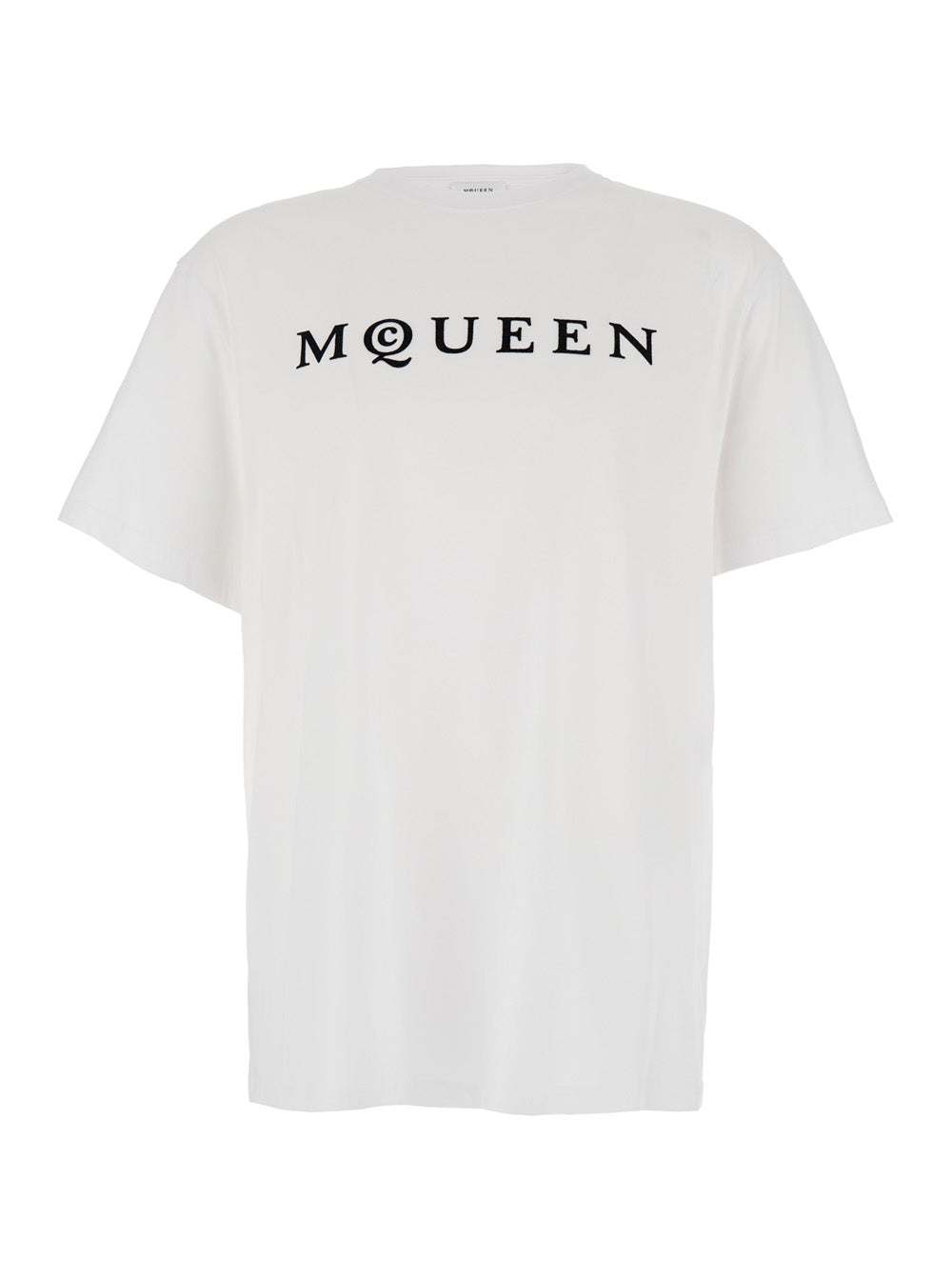 Alexander Mcqueen Men White Crewneck T-Shirt With Logo Lettering On The Front In Cotton Man ALEXANDER MCQUEEN