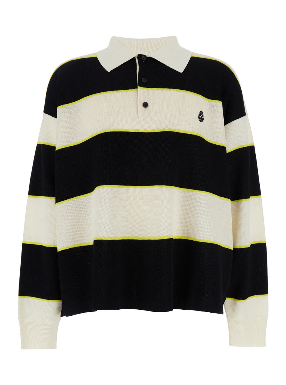 Alexander Mcqueen Men Black And White Long-Sleeve Polo Shirt With Logo Patch On The Front And All-Over Striped Motif In Cotton Blend Man ALEXANDER MCQUEEN