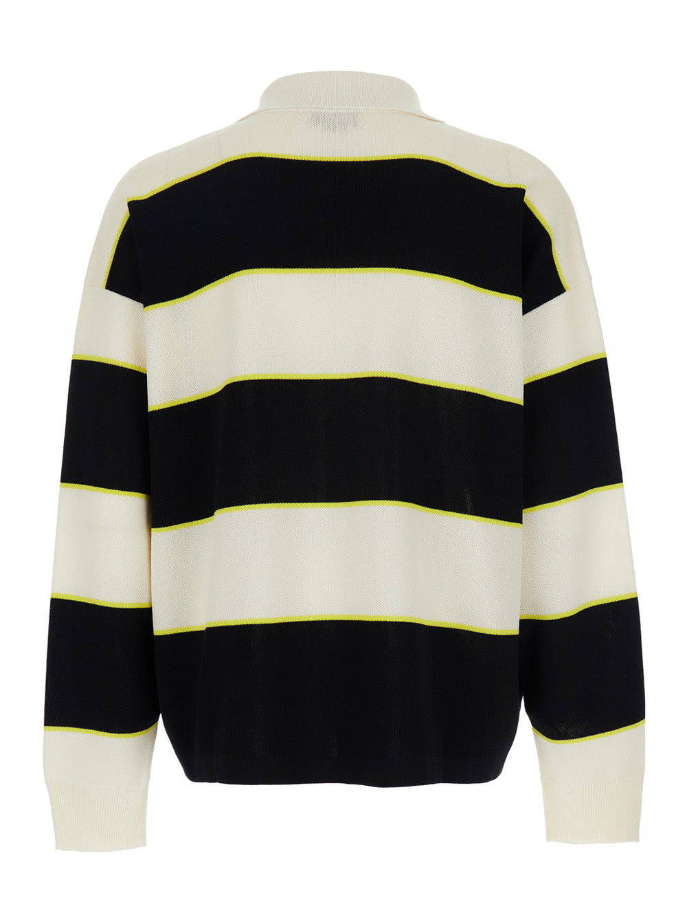Alexander Mcqueen Men Black And White Long-Sleeve Polo Shirt With Logo Patch On The Front And All-Over Striped Motif In Cotton Blend Man ALEXANDER MCQUEEN
