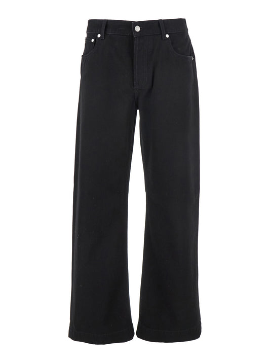 Alexander Mcqueen Men Black Jeans With Belt Loops And Logo Patch On The Rear In Denim Man