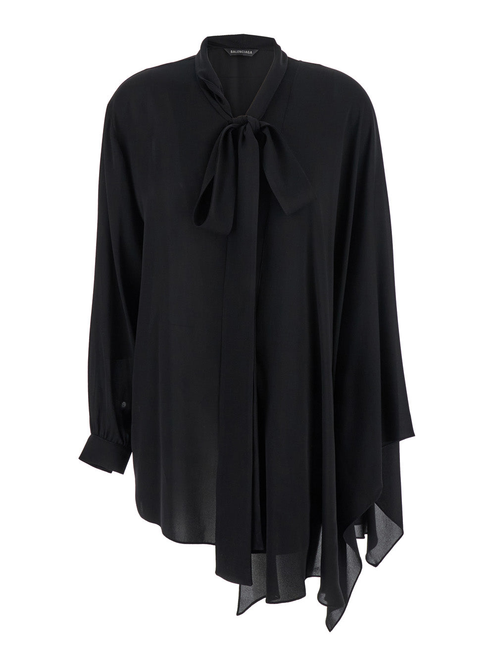Balenciaga Women Black Blouse With Pussybow Collar And Asymmetric Design In Silk Woman BALENCIAGA