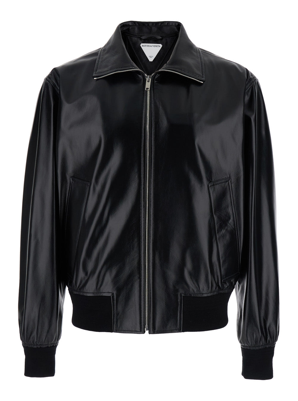 Bottega Veneta Men Black Bomber Jacket With Two Front Welt Pockets In Leather Man BOTTEGA VENETA