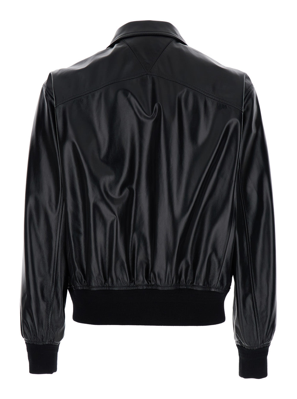 Bottega Veneta Men Black Bomber Jacket With Two Front Welt Pockets In Leather Man BOTTEGA VENETA