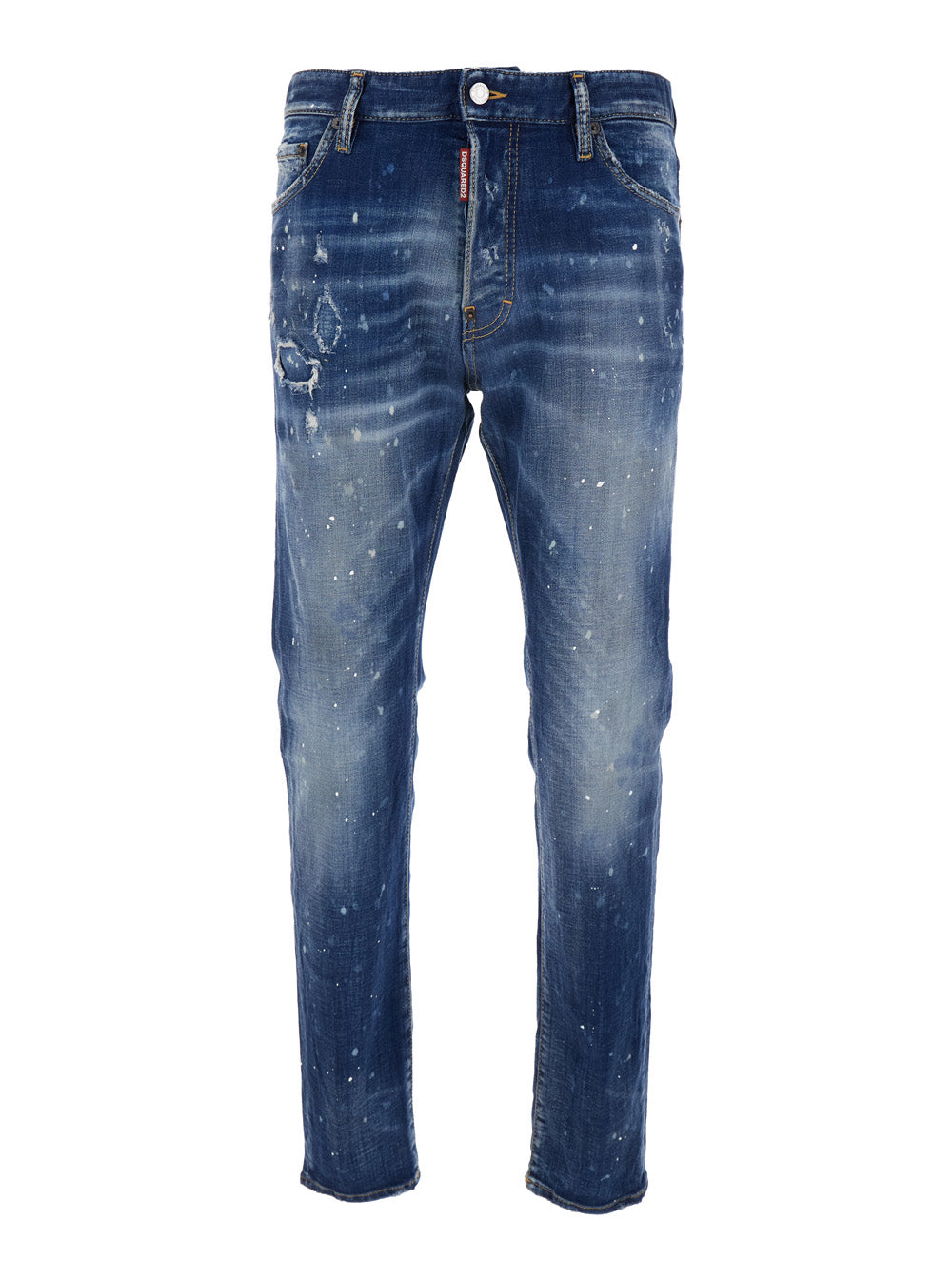 Dsquared2 Men 'Cool Gut' Blue Jeans With Belt Loops And All-Over Painted Details In Denim Man DSQUARED2