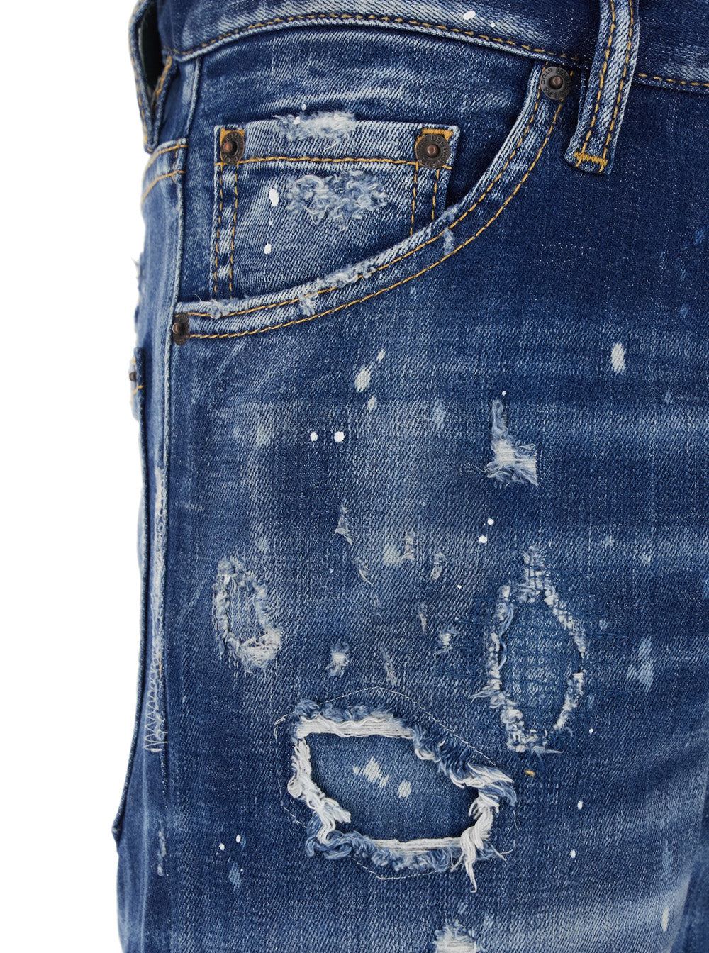 Dsquared2 Men 'Cool Gut' Blue Jeans With Belt Loops And All-Over Painted Details In Denim Man DSQUARED2