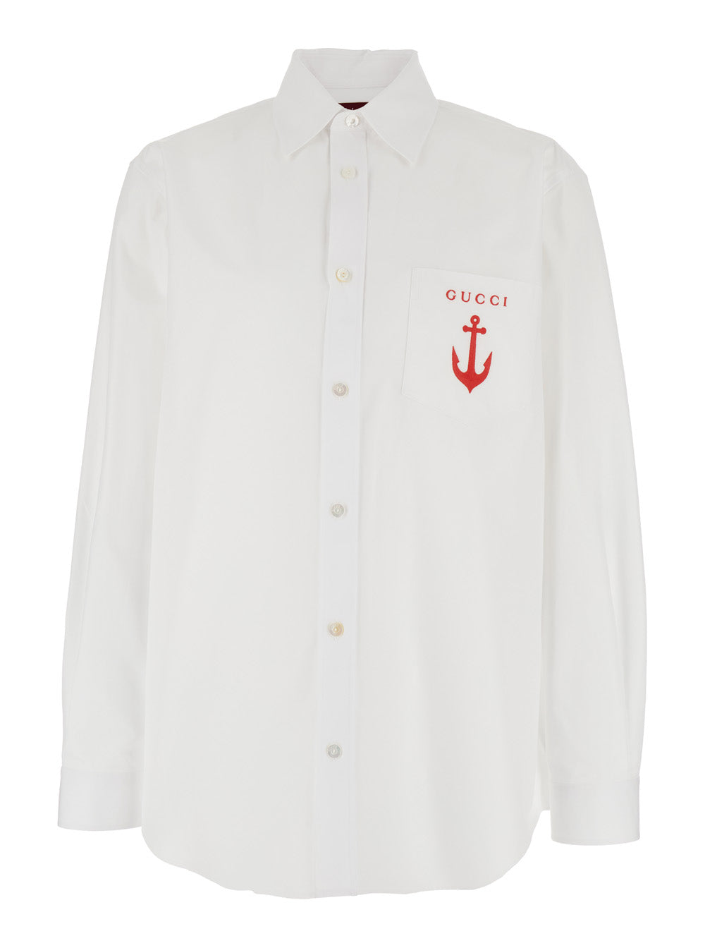 Gucci Men White Shirt With Classic Collar And Logo Detail On The Front In Cotton Man GUCCI
