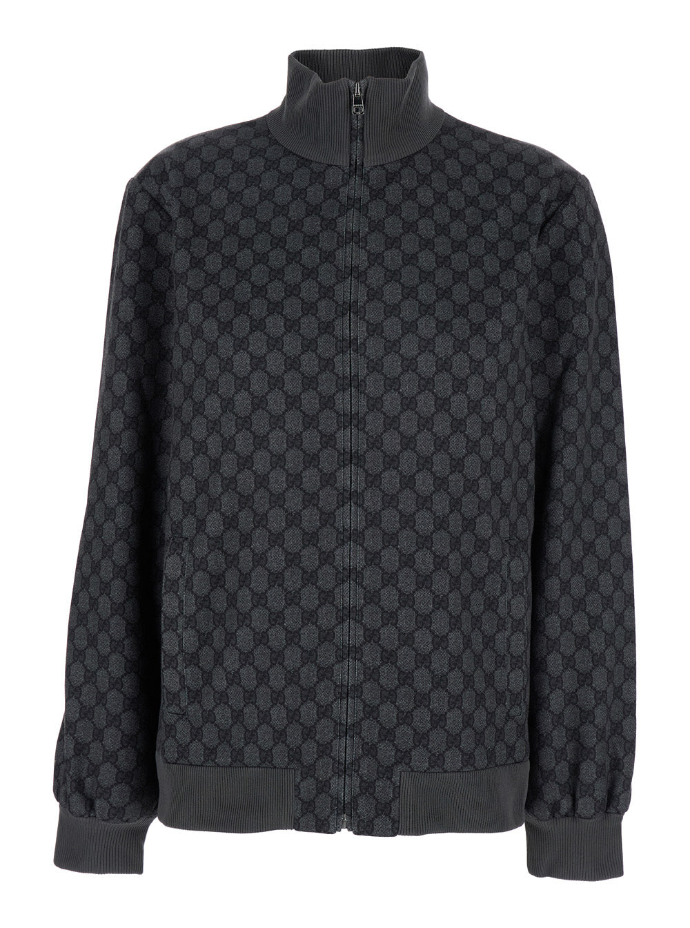 Gucci Women Grey Sweatshirt With High Neck And All-Over Gg Print In Tech Fabric Woman GUCCI
