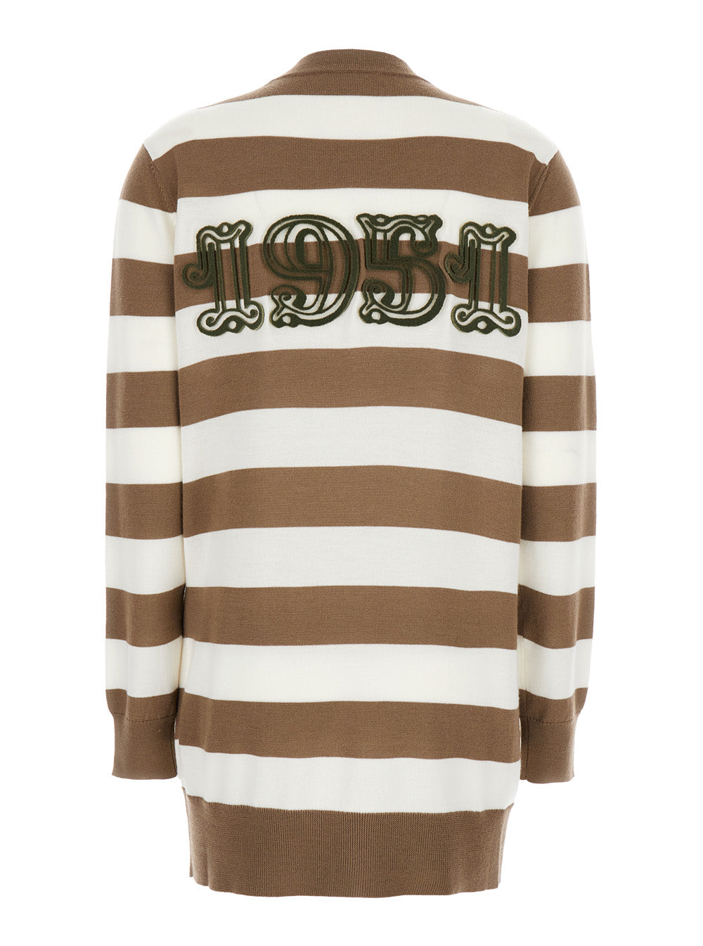 Max Mara Women 'Fiemme'beige Cardigan With Rear Embroidery And All-Over Striped Motif In Wool Woman MAX MARA