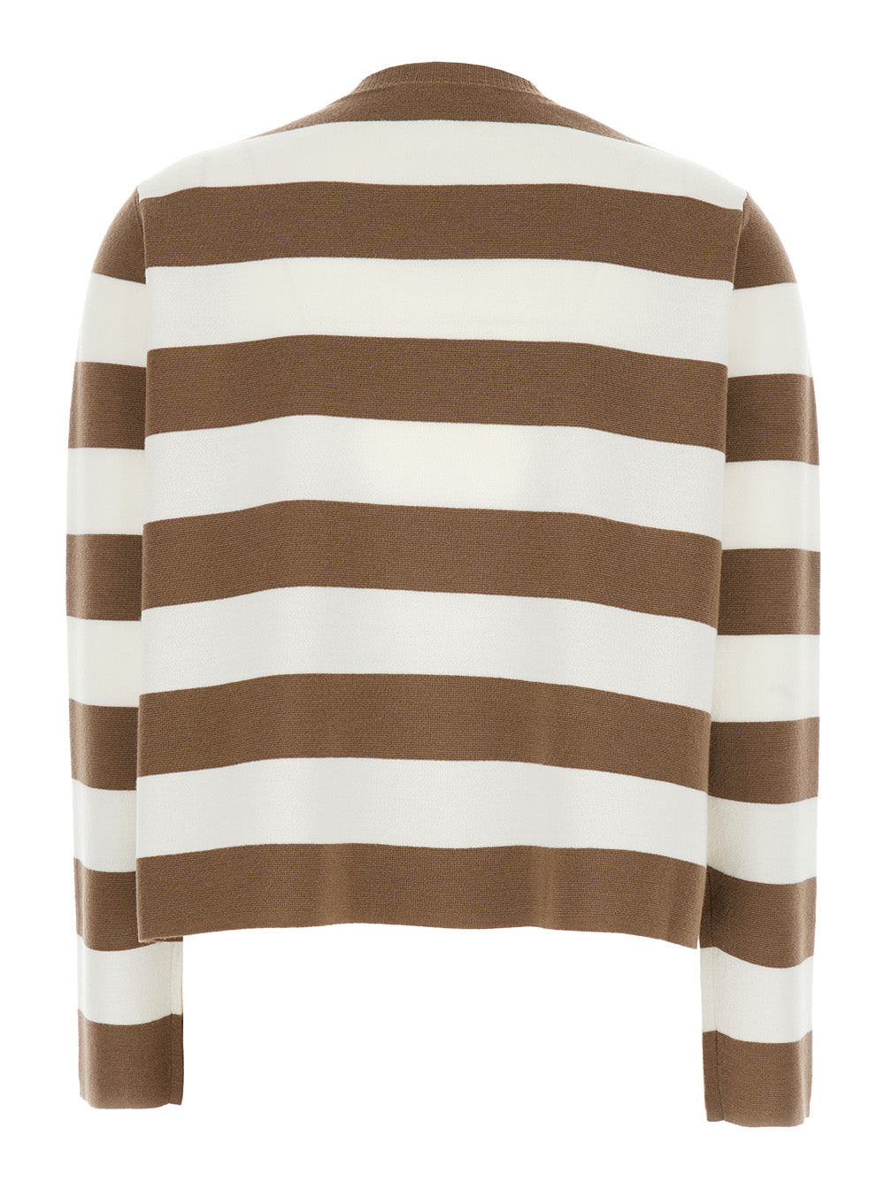 Max Mara Women 'Viterbo' Beige Crewneck Sweater With Embroidery On The Front And All-Over Striped Motif In Wool Woman MAX MARA