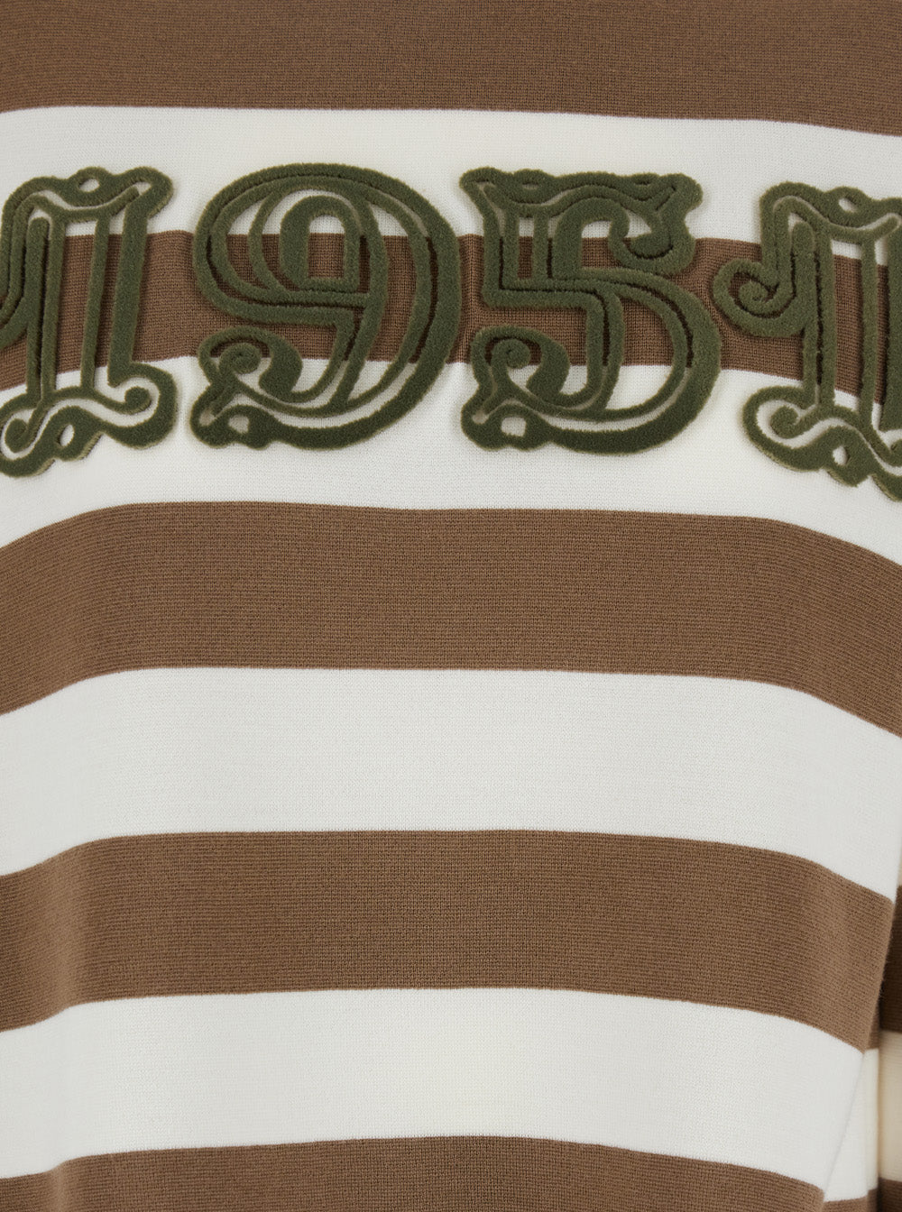 Max Mara Women 'Viterbo' Beige Crewneck Sweater With Embroidery On The Front And All-Over Striped Motif In Wool Woman MAX MARA