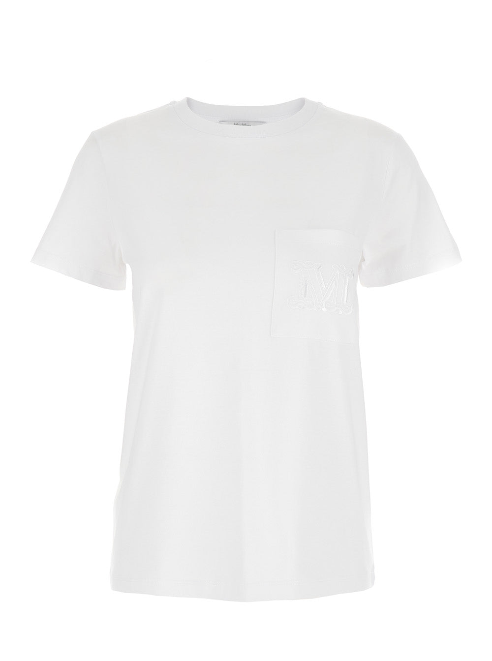 Max Mara Women 'Papaia' White Crewneck T-Shirt With Tonal Logo Embroidery On The Front In Cotton Woman MAX MARA