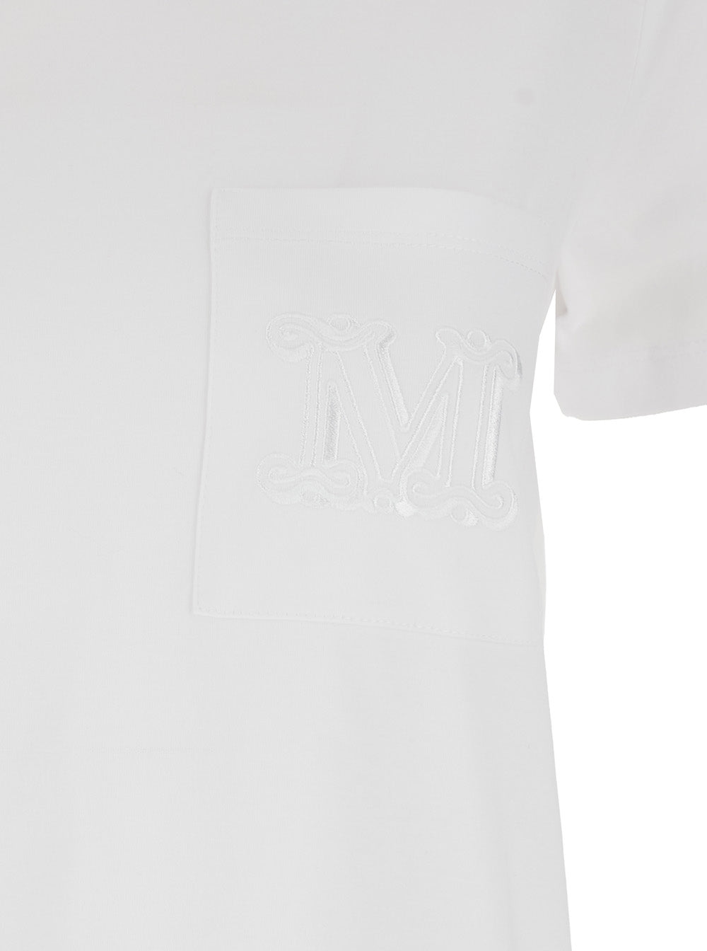 Max Mara Women 'Papaia' White Crewneck T-Shirt With Tonal Logo Embroidery On The Front In Cotton Woman MAX MARA