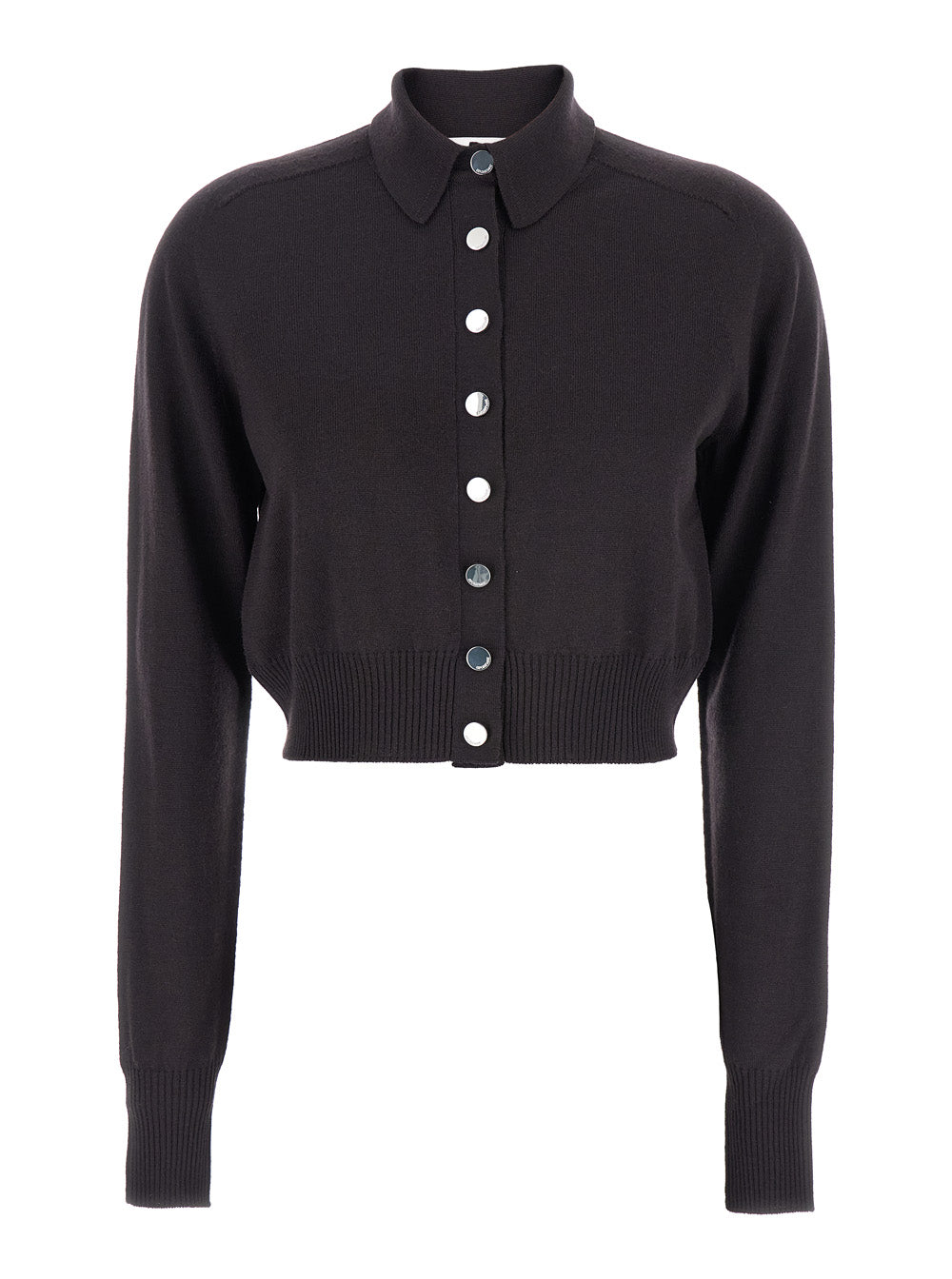 Sportmax Women 'Perseo' Black Cropped Cardigan With Button Down Collar And Ribbed Trims In Wool Woman SPORTMAX