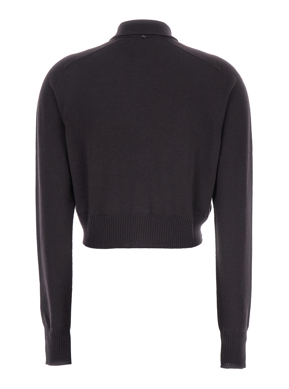 Sportmax Women 'Perseo' Black Cropped Cardigan With Button Down Collar And Ribbed Trims In Wool Woman SPORTMAX
