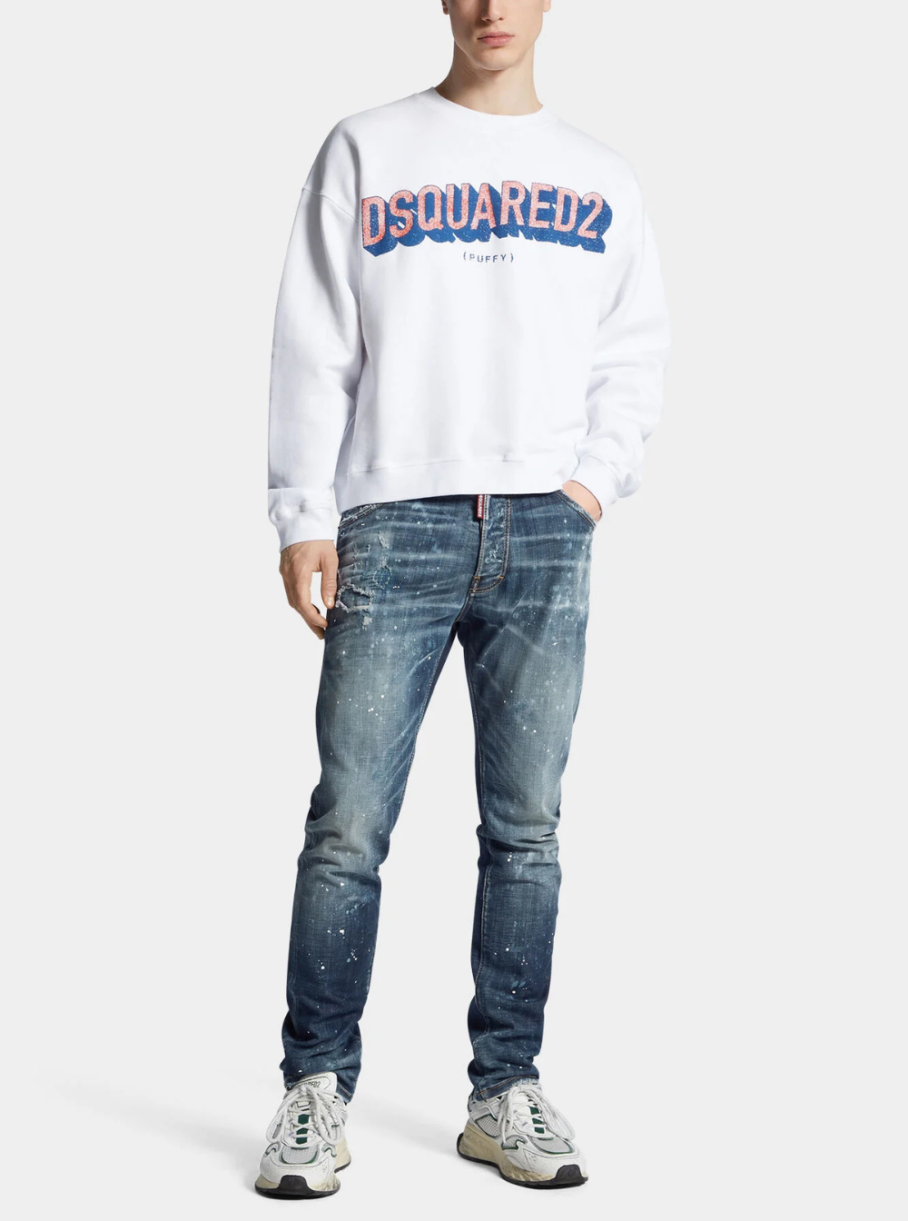Dsquared2 Men 'Cool Gut' Blue Jeans With Belt Loops And All-Over Painted Details In Denim Man DSQUARED2