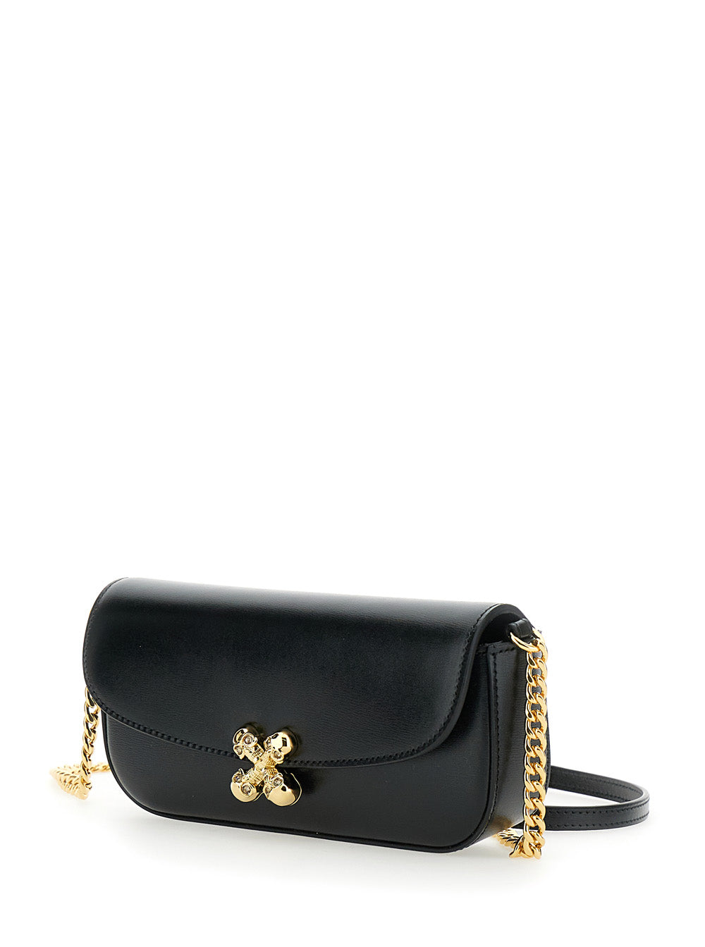 Alexander Mcqueen Women 'Skull Flower' Black Crossbody Bag With Chain-Link Shoulder Strap And Logo Plaque On The Front In Leather Woman ALEXANDER MCQUEEN