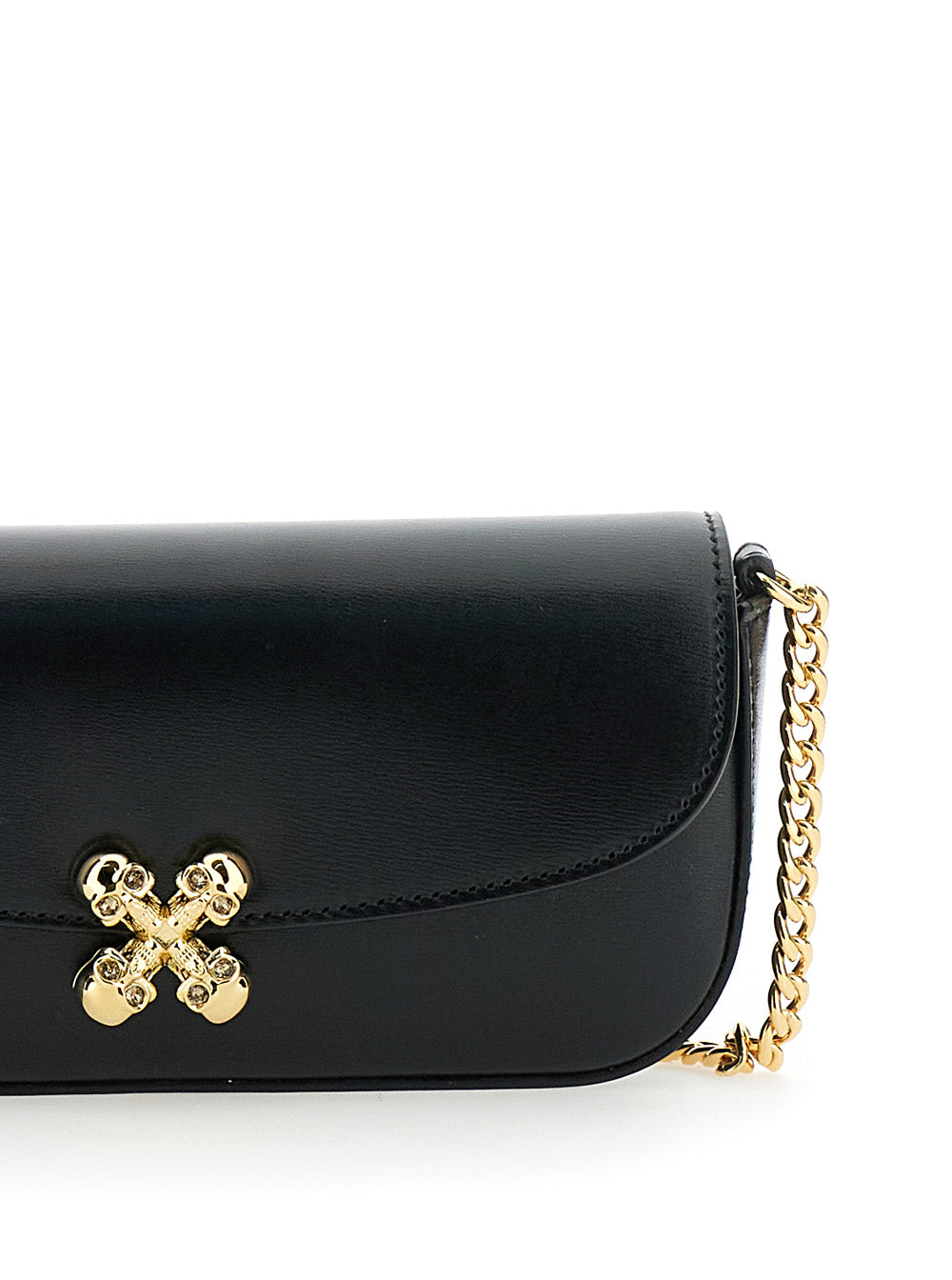 Alexander Mcqueen Women 'Skull Flower' Black Crossbody Bag With Chain-Link Shoulder Strap And Logo Plaque On The Front In Leather Woman ALEXANDER MCQUEEN