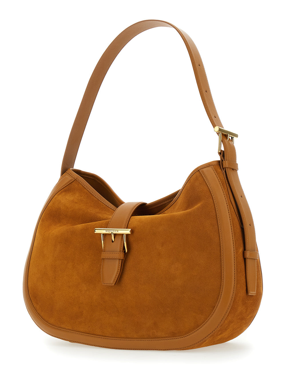 Alexander Mcqueen Women Brown Shoulder Bag With Adjustable Shoulder Strap And T Buckle Closure On The Front In Suede Woman ALEXANDER MCQUEEN