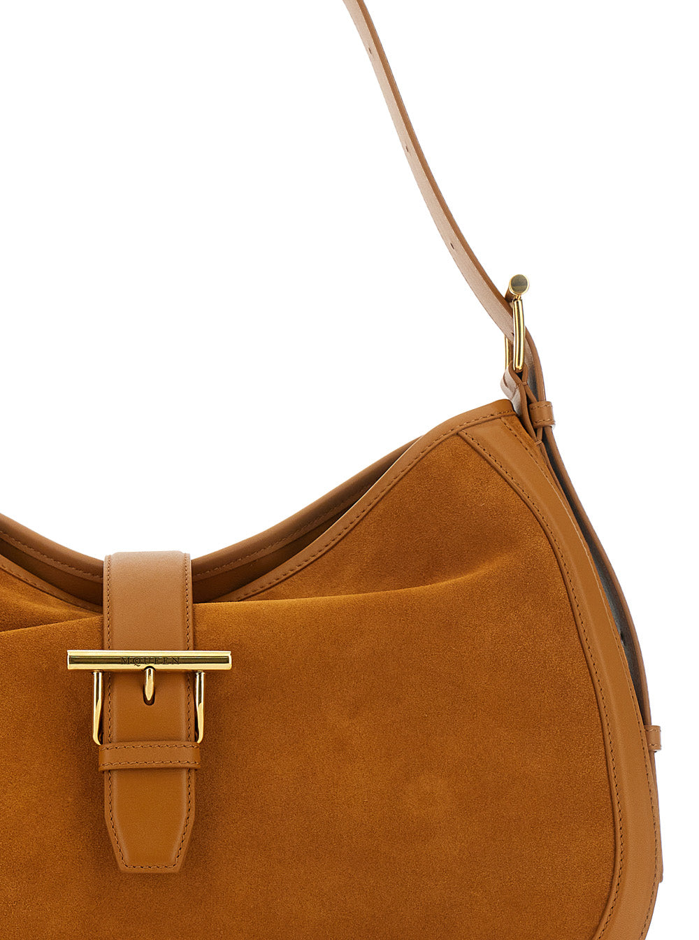 Alexander Mcqueen Women Brown Shoulder Bag With Adjustable Shoulder Strap And T Buckle Closure On The Front In Suede Woman ALEXANDER MCQUEEN
